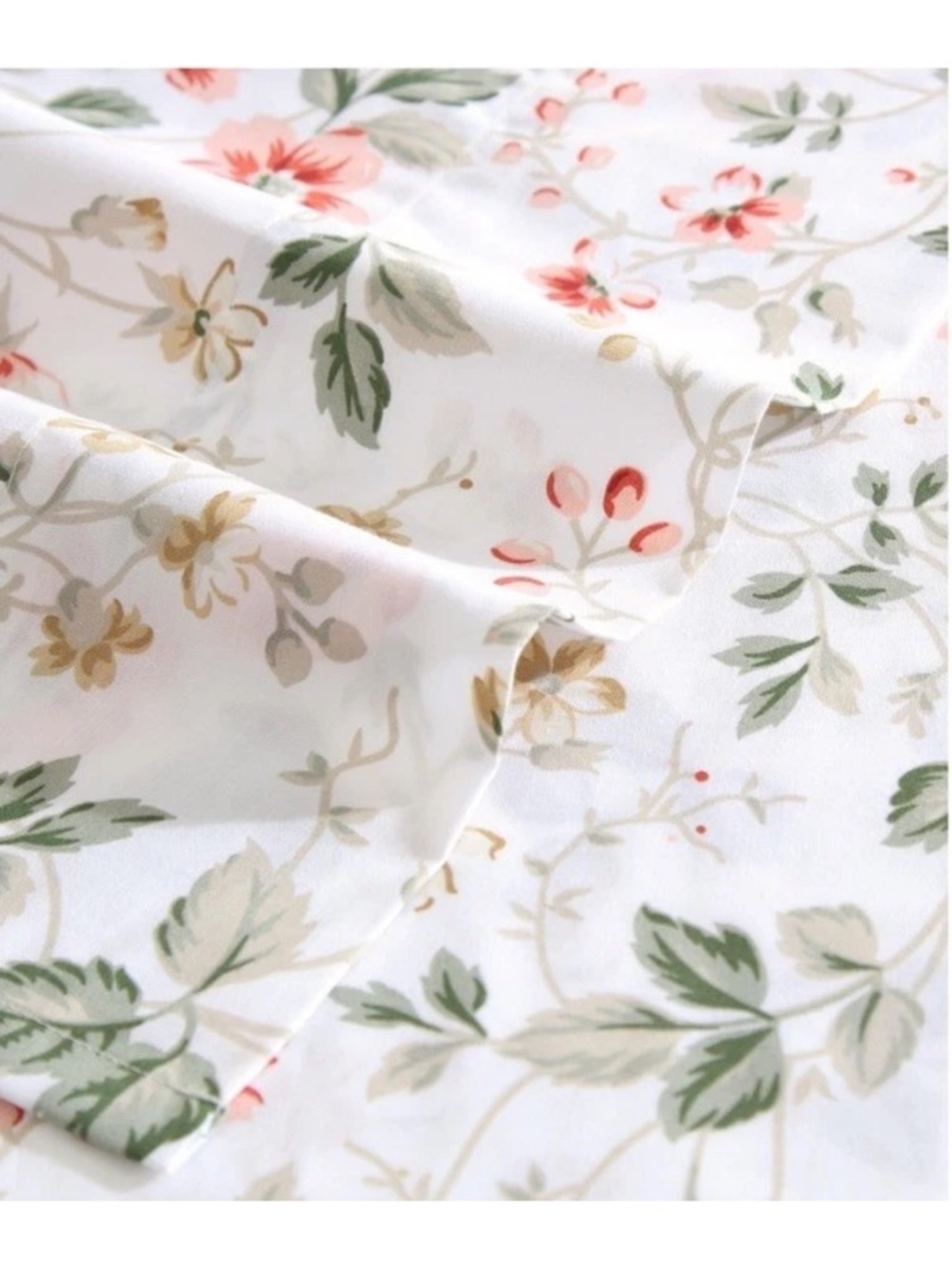 Laura Ashley ~ FULL ~ Meadow Floral Beige 4 Pc Sheet Set ~ 100% Cotton Percale - Picture 3 of 8